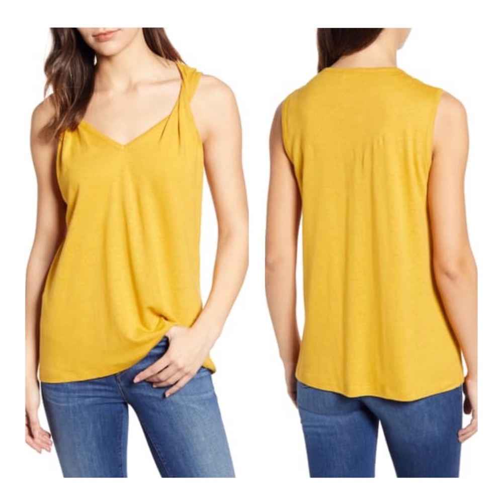 1.State V-Neck Linen Blend Yellow Women’s Tank Top Size Small NWT
